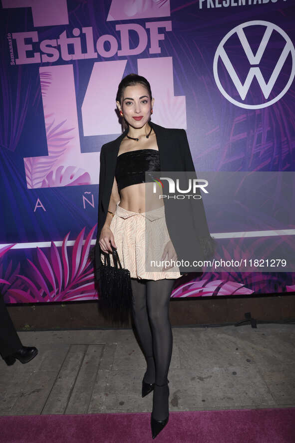 Yare Santana attends the pink carpet for the 14th anniversary of Estilo DF at General Prim 30 in Mexico City, Mexico, on November 28, 2024. 