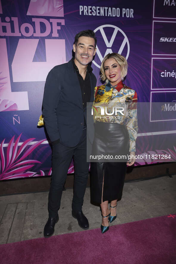 Carmen Munoz and Juan Angel Esparza attend the pink carpet for the 14th anniversary of Estilo DF at General Prim 30 in Mexico City, Mexico,...