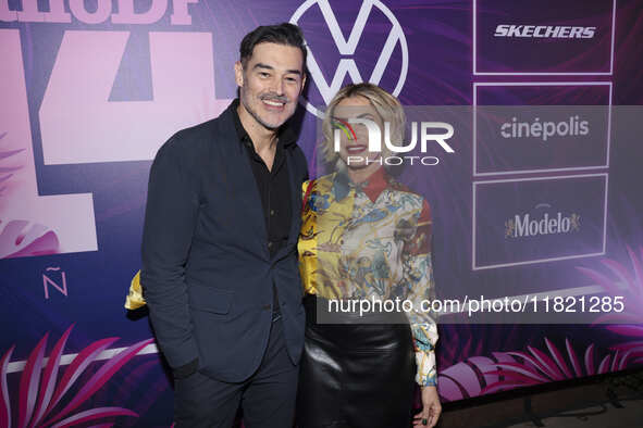 Carmen Munoz and Juan Angel Esparza attend the pink carpet for the 14th anniversary of Estilo DF at General Prim 30 in Mexico City, Mexico,...