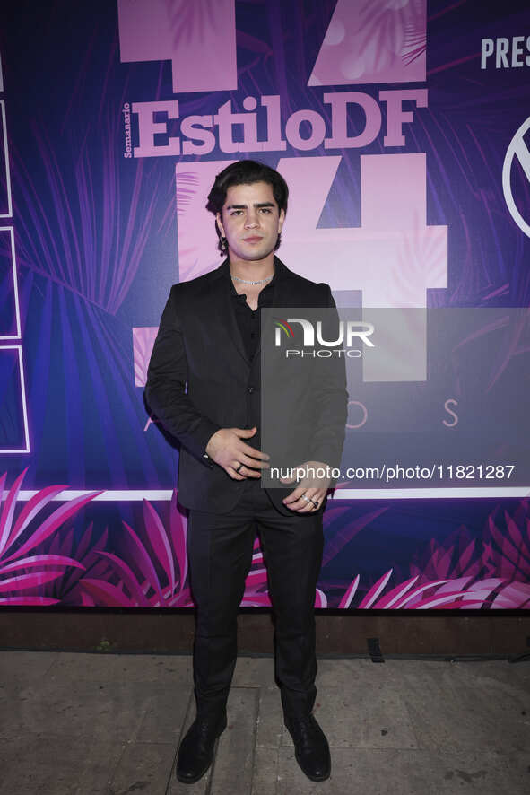 Aaron Mercury attends the pink carpet for the 14th anniversary of Estilo DF at General Prim 30 in Mexico City, Mexico, on November 28, 2024....