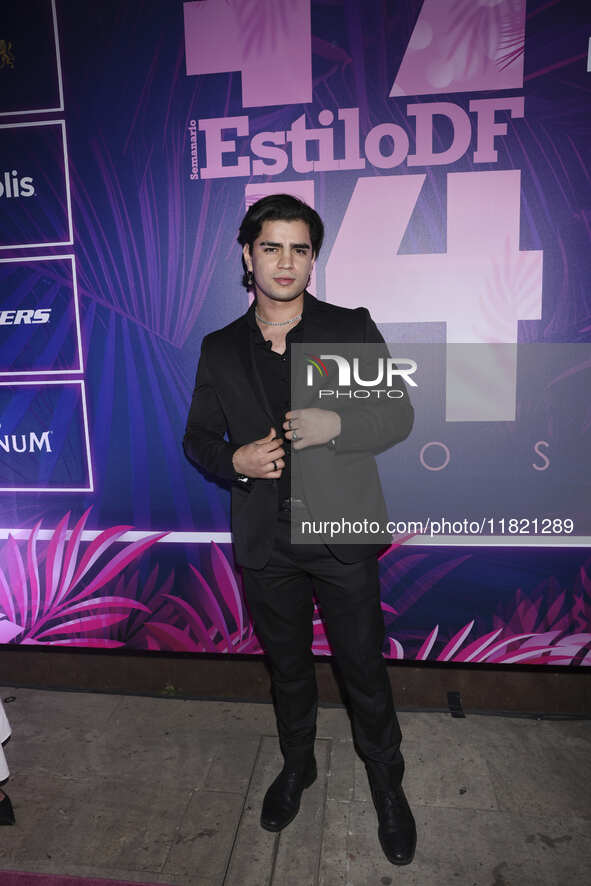 Aaron Mercury attends the pink carpet for the 14th anniversary of Estilo DF at General Prim 30 in Mexico City, Mexico, on November 28, 2024....