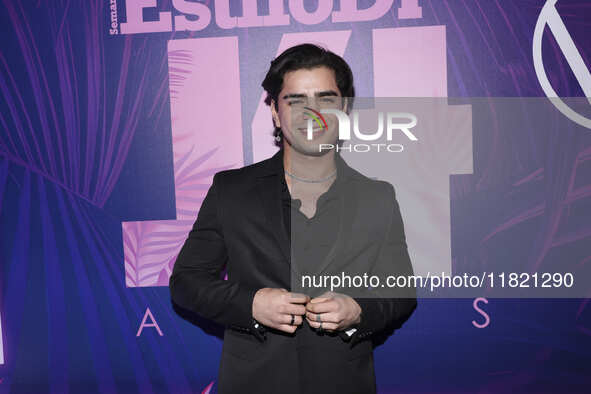 Aaron Mercury attends the pink carpet for the 14th anniversary of Estilo DF at General Prim 30 in Mexico City, Mexico, on November 28, 2024....