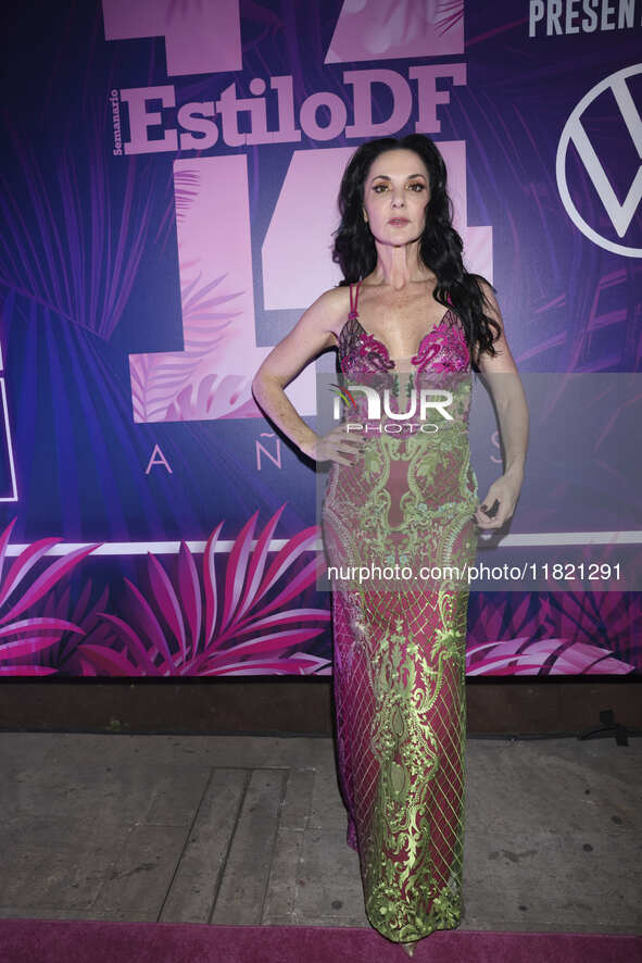 Laura Ferrer attends the pink carpet for the 14th anniversary of Estilo DF at General Prim 30 in Mexico City, Mexico, on November 28, 2024. 