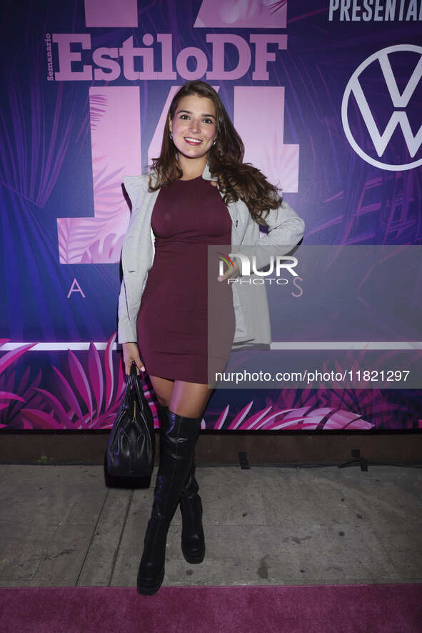 Gabriela Mellado attends the pink carpet for the 14th anniversary of Estilo DF at General Prim 30 in Mexico City, Mexico, on November 28, 20...