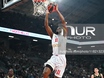 11 Alpha Diallo of AS Monaco plays during the Euroleague, Round 12 match between Panathinaikos AKTOR Athens and AS Monaco at OAKA Altion Are...