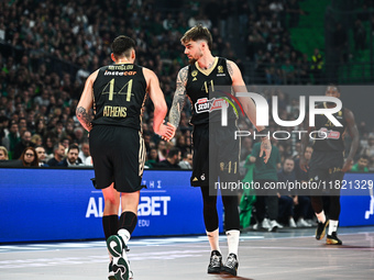 Juancho Hernangomez with Konstantinos Mitoglou of Panathinaikos AKTOR Athens plays during the Euroleague, Round 12 match between Panathinaik...