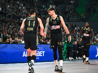 Juancho Hernangomez with Konstantinos Mitoglou of Panathinaikos AKTOR Athens plays during the Euroleague, Round 12 match between Panathinaik...