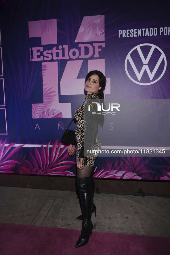 Cinthia Aparicio attends the pink carpet for the 14th anniversary of Estilo DF at General Prim 30 in Mexico City, Mexico, on November 28, 20...