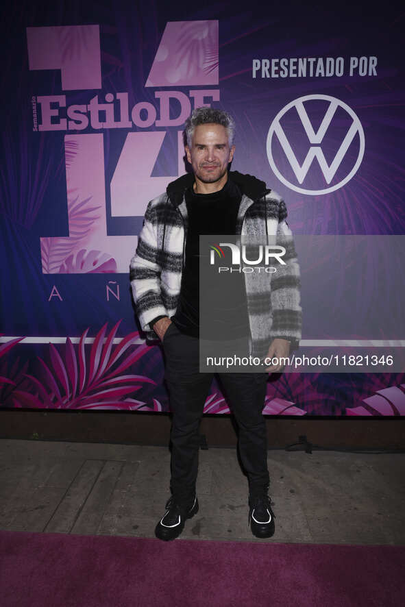 Julio Camejo attends the pink carpet for the 14th anniversary of Estilo DF at General Prim 30 in Mexico City, Mexico, on November 28, 2024. 