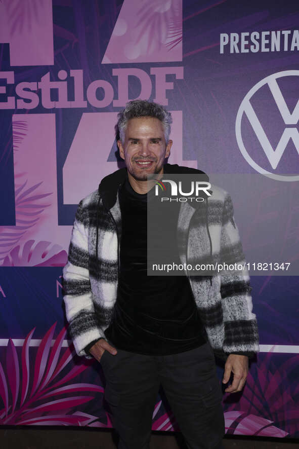 Julio Camejo attends the pink carpet for the 14th anniversary of Estilo DF at General Prim 30 in Mexico City, Mexico, on November 28, 2024. 