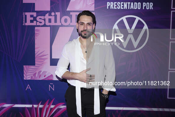 Alejandro Oliva attends the pink carpet for the 14th anniversary of Estilo DF at General Prim 30 in Mexico City, Mexico, on November 28, 202...