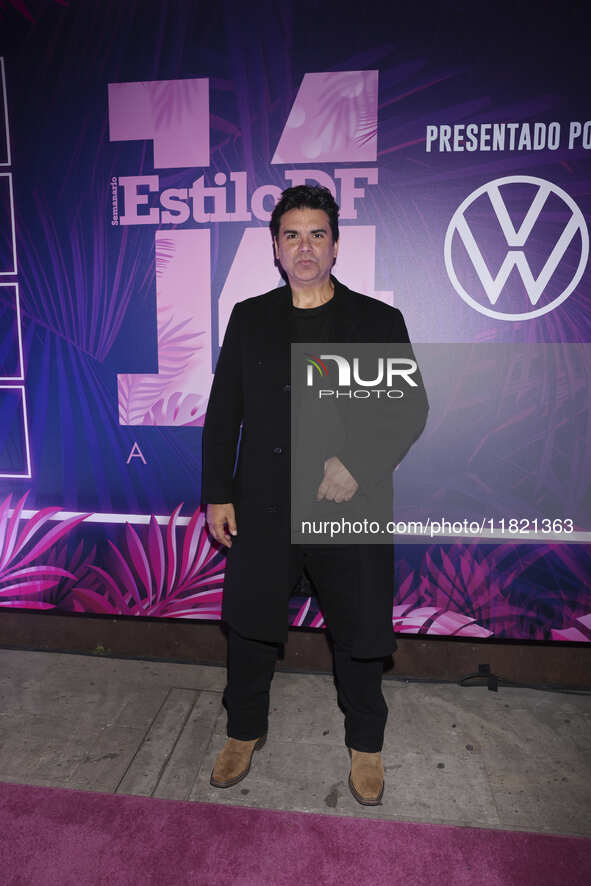 Jorge Luis Pila attends the pink carpet for the 14th anniversary of Estilo DF at General Prim 30 in Mexico City, Mexico, on November 28, 202...