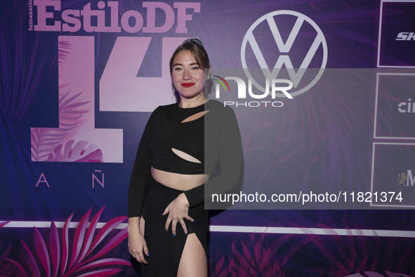 Mayte Fierro attends the pink carpet for the 14th anniversary of Estilo DF at General Prim 30 in Mexico City, Mexico, on November 28, 2024. 