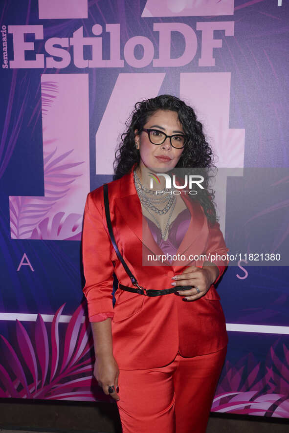 Larisa Cardenas attends the pink carpet for the 14th anniversary of Estilo DF at General Prim 30 in Mexico City, Mexico, on November 28, 202...