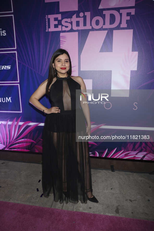 Katherine Loyo attends the pink carpet for the 14th anniversary of Estilo DF at General Prim 30 in Mexico City, Mexico, on November 28, 2024...