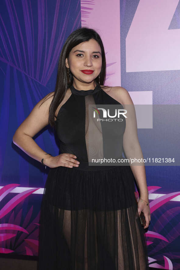 Katherine Loyo attends the pink carpet for the 14th anniversary of Estilo DF at General Prim 30 in Mexico City, Mexico, on November 28, 2024...