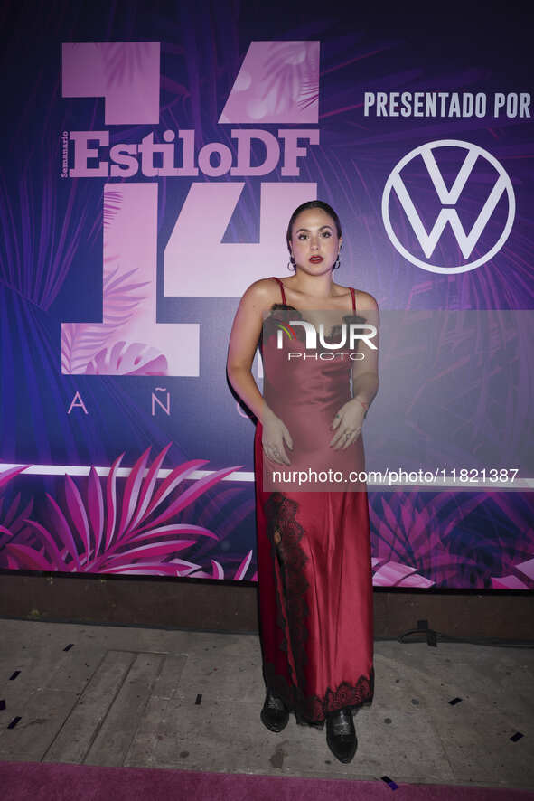 Karla Esquivel attends the pink carpet for the 14th anniversary of Estilo DF at General Prim 30 in Mexico City, Mexico, on November 28, 2024...