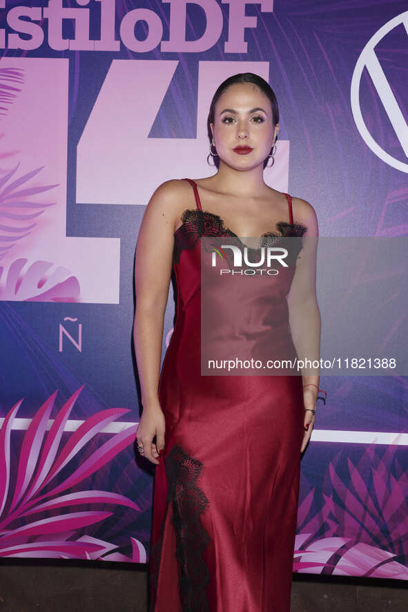 Karla Esquivel attends the pink carpet for the 14th anniversary of Estilo DF at General Prim 30 in Mexico City, Mexico, on November 28, 2024...