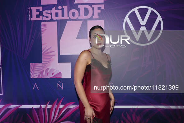 Karla Esquivel attends the pink carpet for the 14th anniversary of Estilo DF at General Prim 30 in Mexico City, Mexico, on November 28, 2024...