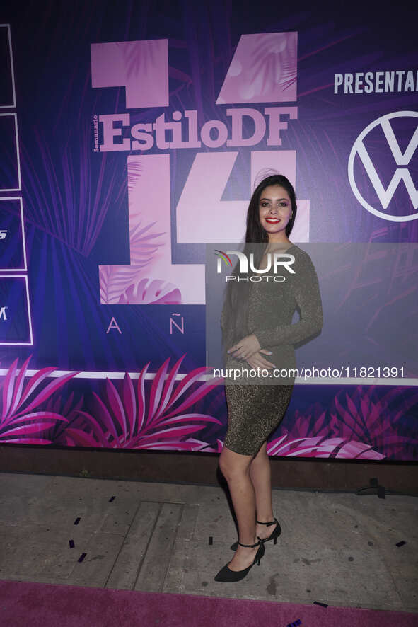 Liz Roshuert attends the pink carpet for the 14th anniversary of Estilo DF at General Prim 30 in Mexico City, Mexico, on November 28, 2024. 