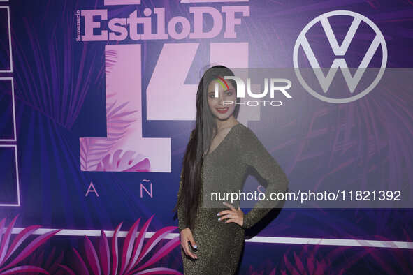 Liz Roshuert attends the pink carpet for the 14th anniversary of Estilo DF at General Prim 30 in Mexico City, Mexico, on November 28, 2024. 