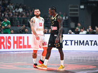 Kendrick Nunn of Panathinaikos AKTOR Athens and Mike James of AS Monaco participate in the Euroleague, Round 12 match between Panathinaikos...