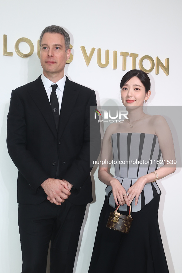 Taiwanese actress Puff Kuo attends the opening ceremony of the flagship store of Louis Vuitton in Taipei, Taiwan province, China, on Novembe...