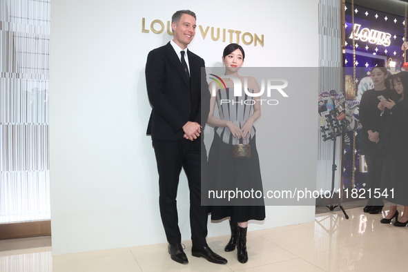 Taiwanese actress Puff Kuo attends the opening ceremony of the flagship store of Louis Vuitton in Taipei, Taiwan province, China, on Novembe...