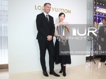 Taiwanese actress Puff Kuo attends the opening ceremony of the flagship store of Louis Vuitton in Taipei, Taiwan province, China, on Novembe...