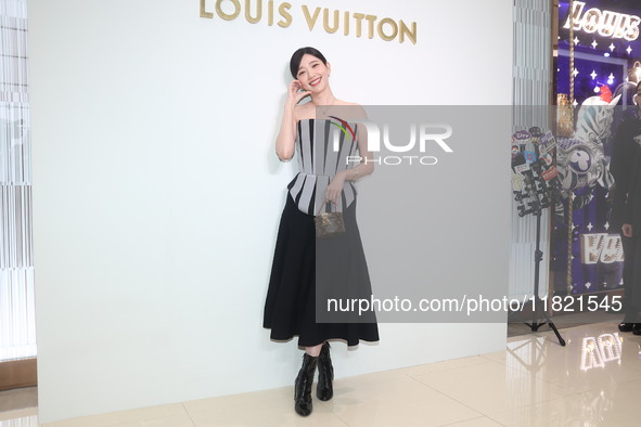 Taiwanese actress Puff Kuo attends the opening ceremony of the flagship store of Louis Vuitton in Taipei, Taiwan province, China, on Novembe...