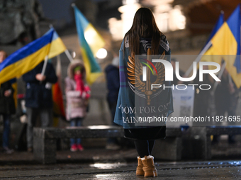 KRAKOW, POLAND - NOVEMBER 29:
On the evening of the 1010th day of Russia's invasion of Ukraine, a few members of the Ukrainian diaspora held...