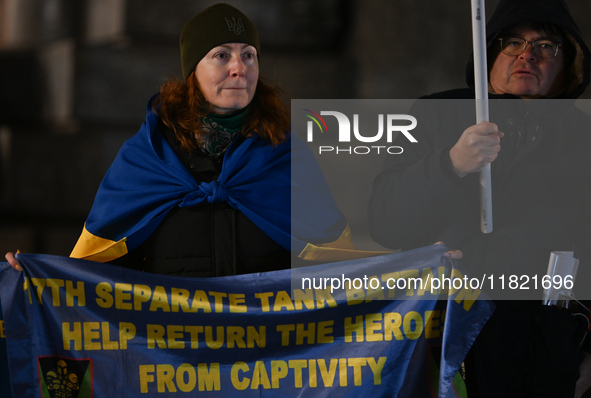 KRAKOW, POLAND - NOVEMBER 29:
On the evening of the 1010th day of Russia's invasion of Ukraine, a few members of the Ukrainian diaspora held...