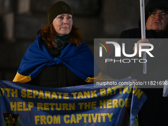 KRAKOW, POLAND - NOVEMBER 29:
On the evening of the 1010th day of Russia's invasion of Ukraine, a few members of the Ukrainian diaspora held...