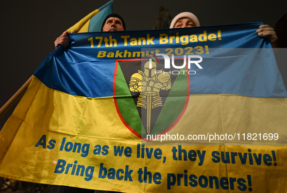 KRAKOW, POLAND - NOVEMBER 29:
On the evening of the 1010th day of Russia's invasion of Ukraine, a few members of the Ukrainian diaspora held...