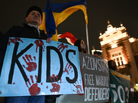 KRAKOW, POLAND - NOVEMBER 29:
On the evening of the 1010th day of Russia's invasion of Ukraine, a few members of the Ukrainian diaspora held...