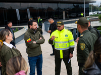 Bogota's mayor Carlos Fernando Galan gives a press conference on extortion made from prisons in Bogota, Colombia, on November 14, 2024, at t...