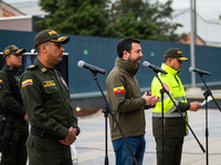 Bogota's mayor Carlos Fernando Galan gives a press conference on extortion made from prisons in Bogota, Colombia, on November 14, 2024, at t...