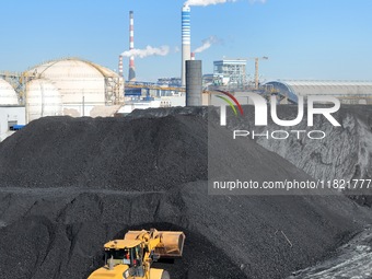 Loading machinery operates at the coal yard in Longkou Port Area, Yantai City, Shandong Province, China, on November 29, 2024. (