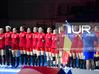 Team Romania plays against Czechia during the Women's EHF EURO 2024 in Fonix Arena, Debrecen, on November 29, 2024. (