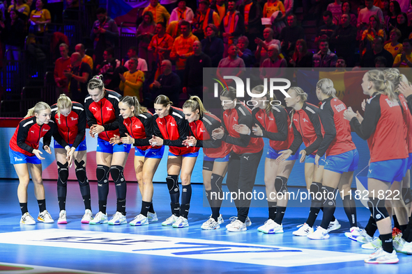 Team Czechia competes during Romania vs. Czechia at the Women's EHF EURO 2024 in Fonix Arena, Debrecen, on November 29, 2024. 