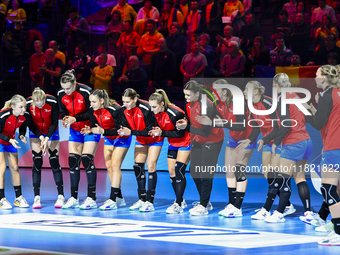 Team Czechia competes during Romania vs. Czechia at the Women's EHF EURO 2024 in Fonix Arena, Debrecen, on November 29, 2024. (