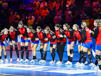 Team Czechia competes during Romania vs. Czechia at the Women's EHF EURO 2024 in Fonix Arena, Debrecen, on November 29, 2024. (