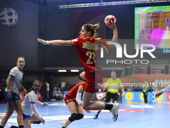 Alexandra Dindiligan is in action during the Romania vs. Czechia match at the Women's EHF EURO 2024 in Fonix Arena, Debrecen, on November 29...