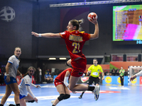 Alexandra Dindiligan is in action during the Romania vs. Czechia match at the Women's EHF EURO 2024 in Fonix Arena, Debrecen, on November 29...