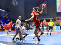 Alexandra Dindiligan is in action during the Romania vs. Czechia match at the Women's EHF EURO 2024 in Fonix Arena, Debrecen, on November 29...