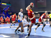 Alexandra Dindiligan is in action during the Romania vs. Czechia match at the Women's EHF EURO 2024 in Fonix Arena, Debrecen, on November 29...