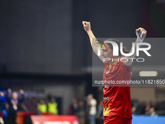 Lorena Gabriela Ostase is in action during the Romania vs. Czechia match at the Women's EHF EURO 2024, in Debrecen, Hungary, on November 29,...