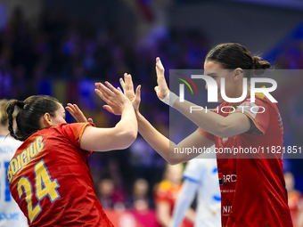 Lorena Gabriela Ostase is in action during the Romania vs. Czechia match at the Women's EHF EURO 2024, in Debrecen, Hungary, on November 29,...