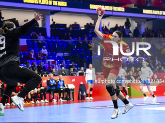 Lorena Gabriela Ostase is in action during the Romania vs. Czechia match at the Women's EHF EURO 2024, in Debrecen, Hungary, on November 29,...