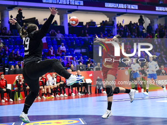 Lorena Gabriela Ostase is in action during the Romania vs. Czechia match at the Women's EHF EURO 2024, in Debrecen, Hungary, on November 29,...